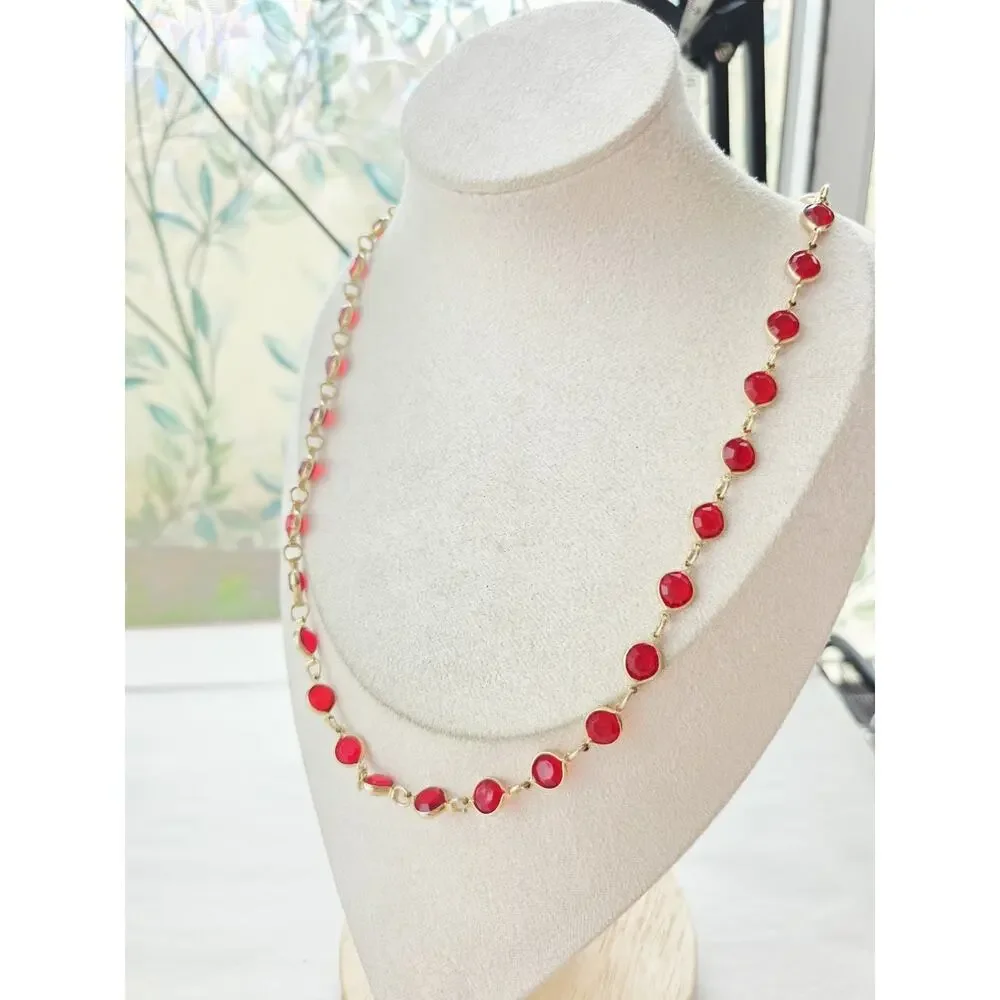 Two Sisters Necklace Gold Tone Red Crystals - Picture 7 of 8